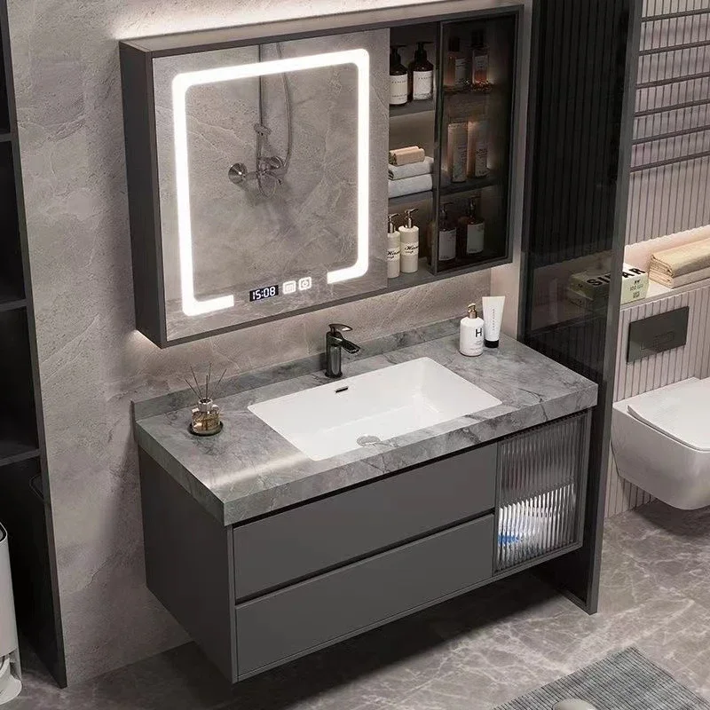 Home Bathroom Vanity Combo - Luxuriöser Badezimmerschrank mit Keramikwaschbecken, Spiegel, Aufbewahrung