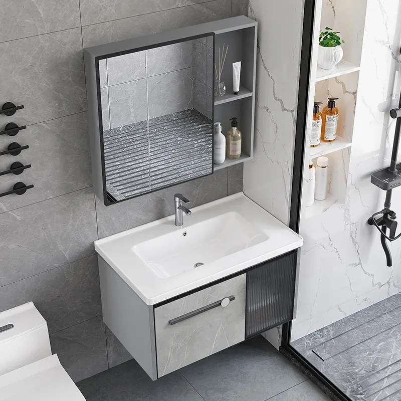 Home Bathroom Vanity Combo - Wasserdichter Badezimmerschrank mit Smart-Spiegel, integriertem Keramikwaschbecken